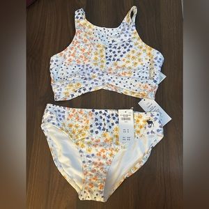 Nwt girls white floral Abercrombie kids 2 piece swim suit